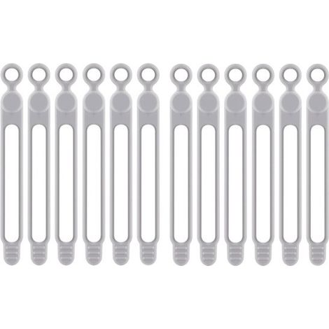 Set di 12 fascette in silicone per cavi - per la gestione dei cavi in casa, in ufficio, in cucina e a scuola - Grigio - Multifunzionale - Riutilizzabile (1/5)