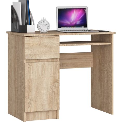 Bureau d'ordinateur AKORD gauche PIKSEL Chêne Sonoma 90 cm 1 porte 1 tiroir façade Chêne Sonoma 3 étagères 90x50x77 cm (1/5)