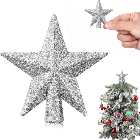 Cimier de Sapin de Noël, 10 cm, Mini Sapin de Noël Décoré, Decoration Sapin Noel Étoile pour Décoration d'arbre de Noël (1/5)
