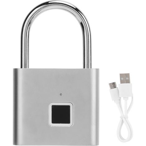 Cadenas intelligent à empreintes digitales, Rechargeable par USB, étanche IP56, antivol, pour armoire, dortoir, argent (1/5)