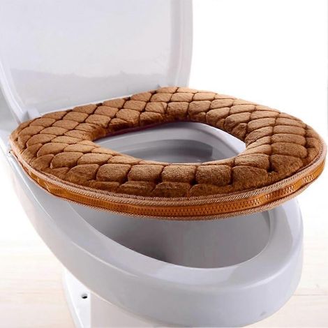 Housse de siège de toilette chaude et moelleuse pour l'hiver, coussin de protection épais et lavable, marron, 1 pièce, accessoire de salle de bain universel (1/5)