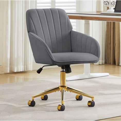 Chaise de bureau 50x59x86 cm grise en velours avec hauteur reglable, rotation 360 degres et dossier ergonomique (1/5)