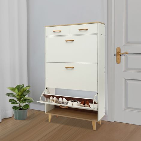 Étagère à chaussures étroite à 3 niveaux avec 2 tiroirs - 80x24x135 cm - Meuble de rangement amovible pour chaussures indépendantes - Pour couloir, entrée et salon (1/5)