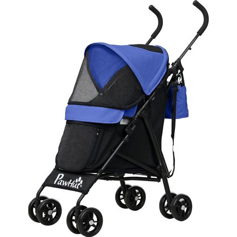 Poussette pour animaux avec laisses de sécurité et fenêtres en filet, bleu foncé, 76x44x103 cm