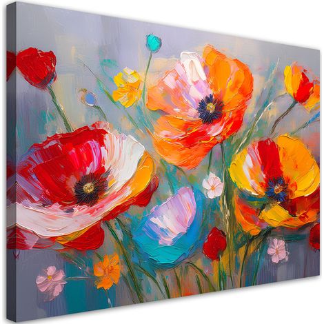 Tableau déco Coquelicots colorés peints 100x70 (1/5)