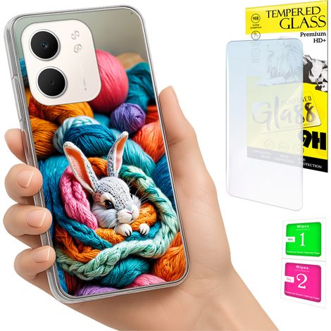Coque pour Oppo A5X, coque arrière avec photo lapin et verre trempé 9H (1/5)
