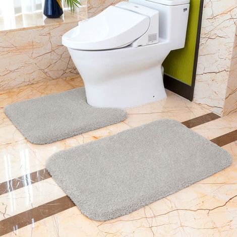 Lot de Tapis de Bain 2 Pièces Antidérapant Épaissi Tapis Sortie de Douche Absorbant Tapis de Sol en Microfibre Tapis Salle de Bain 50 x 80cm + Tapis Contour WC 50 x 60cm Gris Clair (1/5)