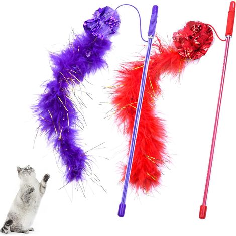 Jouets interactifs pour chats, 2 pièces, violet et rouge, bâton de chat amusant de 30cm, améliore l'intelligence et les réflexes (1/5)