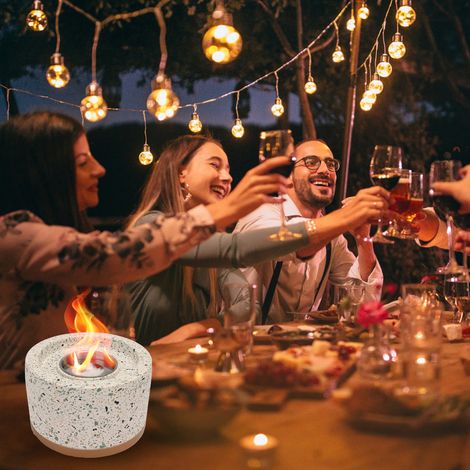 Cheminée à alcool portable de table pour l'extérieur, longue durée de combustion, couleur or blanc. (1/5)