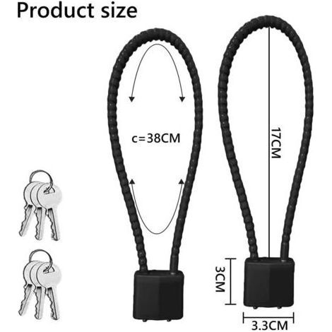 Lot de 2 cadenas à câble avec clé, cadenas robuste avec longue anse et 3 clés, plus grand espace de fermeture, pour valise, portail, vélo, garage, salle de sport, casier (1/4)