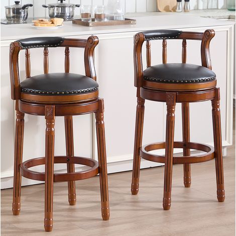 Sgabello da bar 52x55x96 cm in legno e pelle nera, girevole a 360° per cucina FloraGrace (1/5)