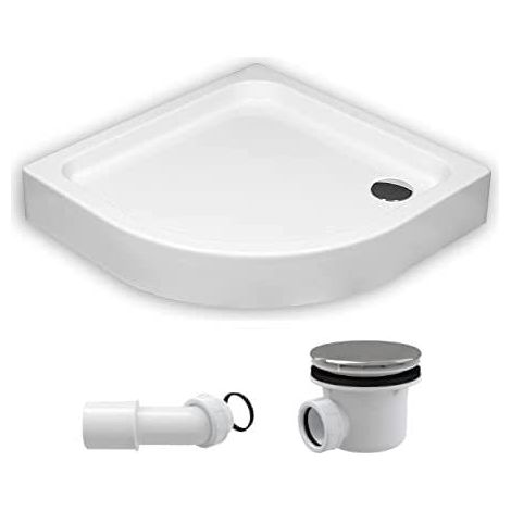 ECOLAM Receveur de Douche Semi-Circulaire Grando Plus 90x90 cm, Hauteur 17 cm Profondeur 7 cm Acrylique Blanc, Base en polystyrène + Siphon (1/5)