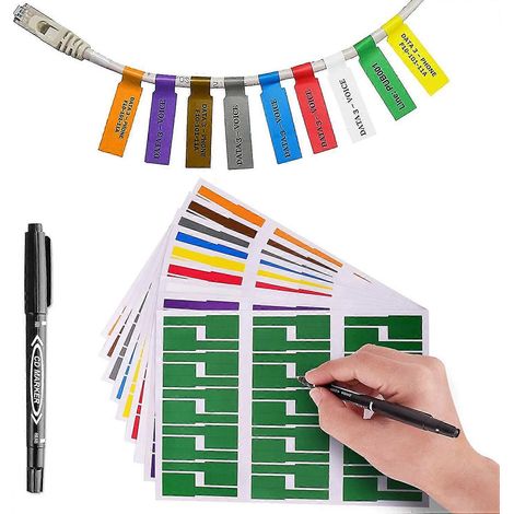 Étiquettes colorées pour câbles avec stylo marqueur, étiquettes de cordon inscriptibles, étiquettes autocollantes imprimables au format A4 pour imprimante laser et écriture manuscrite. (1/5)