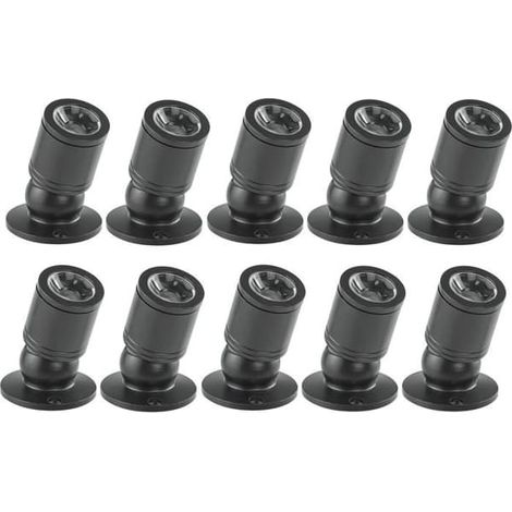 Mini spot LED encastré 1W – Lot de 10, noir, blanc chaud, bras orientable à 360°, transformateur inclus (1/5)