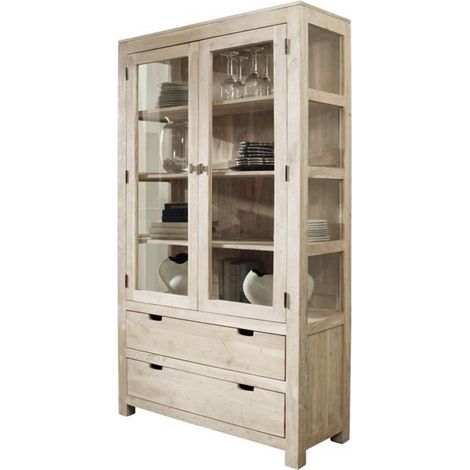 Vitrine Akazie 110x45x200 white stone getüncht  NATURE WHITE 65