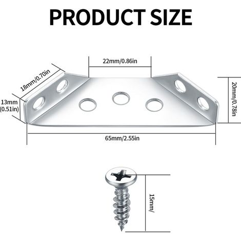 Set di 30 connettori angolari universali in acciaio inox, staffe triangolari per mobili, armadi, sedie e tavoli. (1/4)