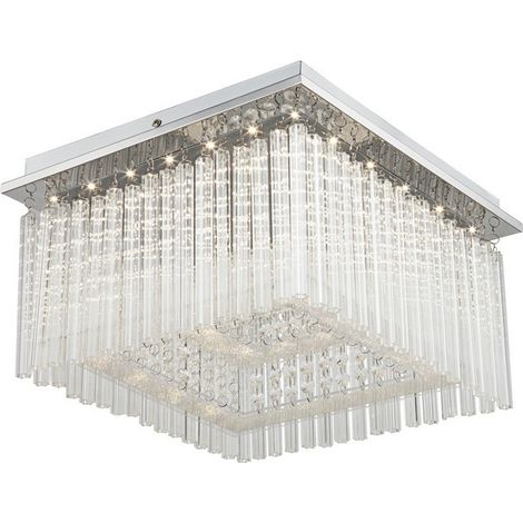 Plafonnier LED 4000K avec abat-jour en verre transparent chromé