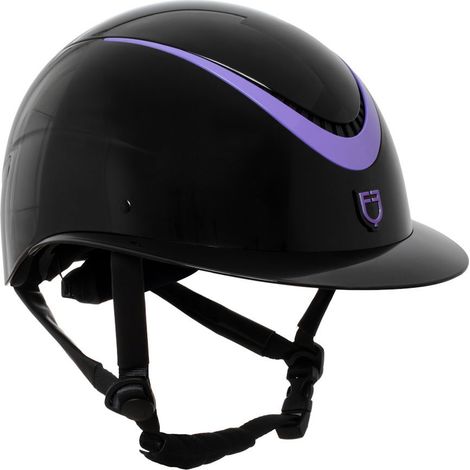 55-57 cm, Blu e Viola: Casco equitazione donna modello Galaxy shine con visiera larga e cinturino in ecopelle