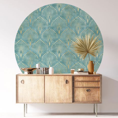 Sticker mural rond / cercle - Motif oriental - Diamètre 50 cm - Adhésif + Protection BRILLANTE (1/3)