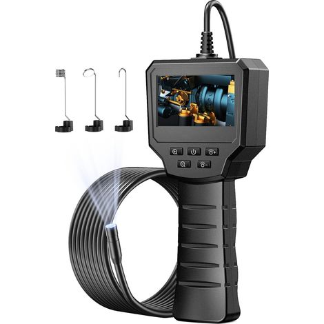 Ouylaf – Caméra d'inspection 2,4 pouces 1440P HD – Caméra étanche IP67 8 mm – Câble semi-rigide 5m – 6 LED réglables pour zones difficiles d'accès