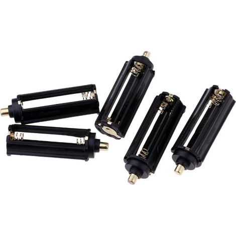 Lot de 5 étuis de rangement pour piles AAA avec fils, noir, pour lampe torche de camping (1/5)