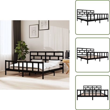 Massivholzbett Schwarz Kiefer 200x200 cm - Holzbett - Massivholzbette - Kiefernbett - Doppelbett - Schwarzes Bett (1/5)