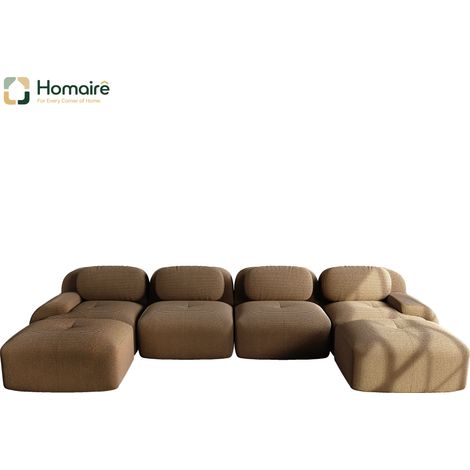 Canapé modulable en velours côtelé marron avec accoudoirs 388 x 178 x 75 cm HOMAIRE (1/4)