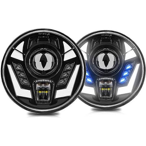 Phares ronds à DEL de 7 pouces, feux de jour blancs et bleus, clignotants orange et bleus pour Wrangler JK TJ LJ Camaro Hummer (1/5)