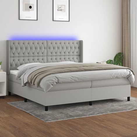 Sommier tapissier matelas et LED - Sommier pour Adulte et Enfant - Gris clair 200x200 cm Tissu BV679930 - BonneVie (1/5)