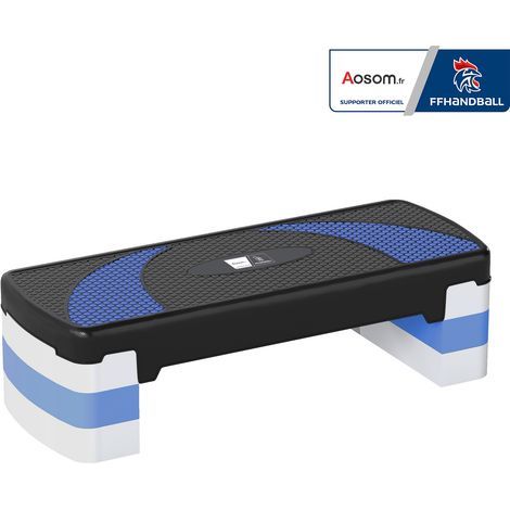 Stepper Fitness Aerobic - .fr x FFHandball - hauteur reglable surface antiderapante 80 x 31 x 20 cm noir bleu (1/5)
