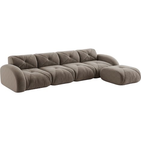 Modulares L-Ecksofa mit 4 Sitzplätzen aus Taupe-Chenille, ohne Montage (1/5)