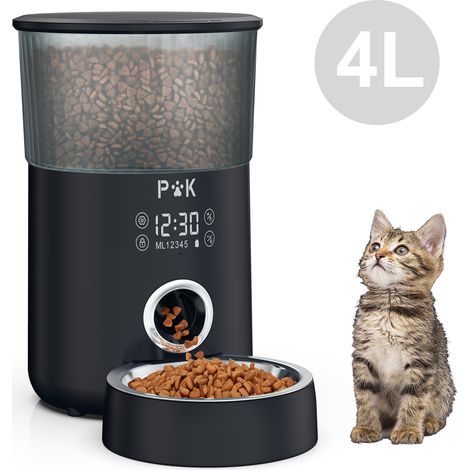 4L Distributeur de Nourriture Automatique pour Chat et Chien Distributeur de Croquette Gamelle 5 Repas par Jour Avec écran Tactile, Noir