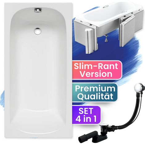 Badewanne Rechteck 120x70  mit Styroporverkleidung (Ablage 4cm), Ablauf & Füße GRATIS - Komplettset 4in1 Original Acryl Wanne - BADLAND CLASSIC SLIM (1/5)