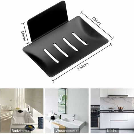 (Black) Wall Mounted Soap Dish No Drilling Stainless Steel Shower Soap Holder Self-Adhesive INOX Soap Holder for Storing Sponges Brushes Soap for Bathroom Kitchen Balcony (1/4)
