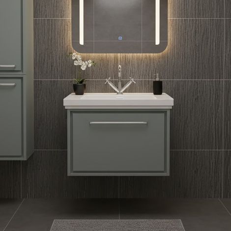 Hudson Reed Lille Wall Hung 1-Drawer Vanity Unit with 1TH Classique Basin 600mm Wide - Coastal Grey (1/5)