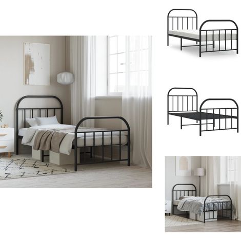 Cadre de lit métal sans matelas avec pied de lit noir 90x190 cm - Cadre De Lit - Lit Simple - Lit Metal - Lit Noir - Meuble Chambre (1/5)