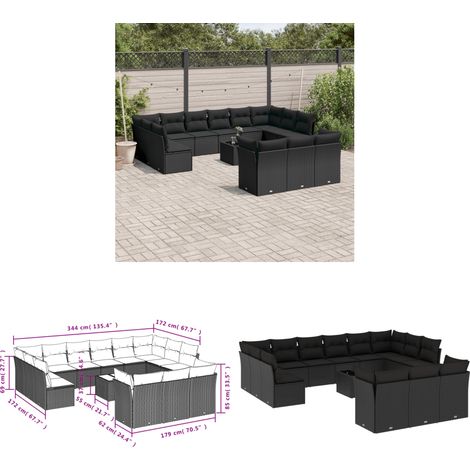14-tlg. Garten-Sofagarnitur mit Kissen Schwarz Poly Rattan - Gartenmöbel Set - PE-Rattan Möbel - Outdoor Sofa - Esstisch - Lounge Set - Home & Living (1/3)
