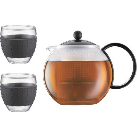Kaffeekanne - BODUM - CHAMBORD SET - 1,0 l mit Deckel, Griff, Kunststofffilter + 2 Gläser 0,35 l