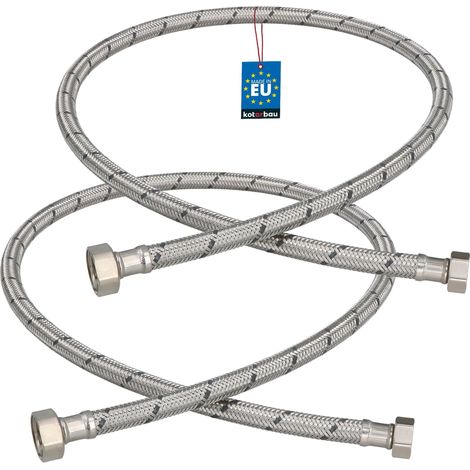 KOTARBAU® Lot de 2 Flexible Robinet 1/2"x3/8" - Tuyau Robinet 100cm - Acier Inoxydable - Rallonge Robinet Cuisine Flexible - Tuyau Robinet Cuisine Flexible - Tuyau Flexible Plomberie - Argent (1/4)