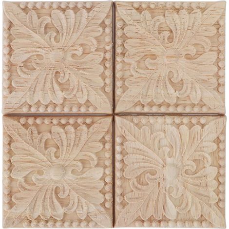 Fliesen-Schnitzapplikation, unlackiert, Aufkleber für Holzmöbel, Dekoration, 6 x 6 cm, 4 Stück (1/4)