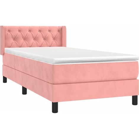 Box Spring Bed with Mattress Pink 80x200 cm Velvet vidaXL (1/4)