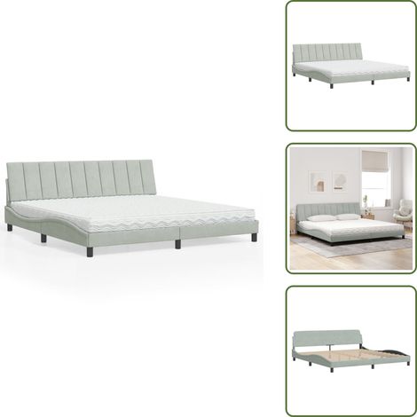 The Living Store Lit avec matelas gris clair 200x200 cm velours - Lit Double - Lit Capitonné - Lit Design - Lit Velours - Literie (1/5)