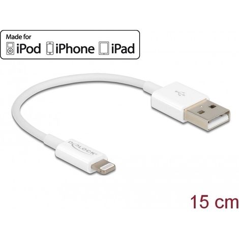 DELOCK USB Daten- und Ladekabel für iPhone iPad iPod weiss 15cm (83001)