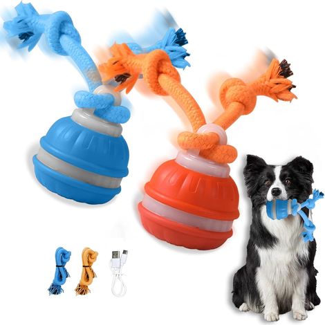 Jouet pour Chien Interactif 2 pcs Balle Interactive Chiens Intelligent Rechargeable, Jouet Chien Occupation avec Ficelle, Balle à Activation pour Chiot/Chiens de Petite et Moyenne Taille (1/5)
