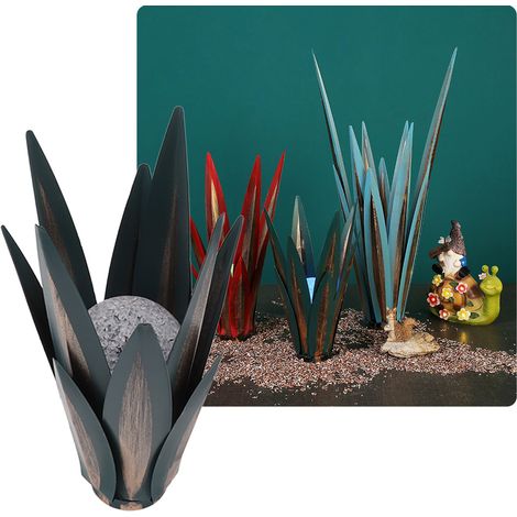 Sculpture Métallique Agave Lumineuse Colorée Art Déco Intérieur Sculpture Art en Fer Vert Foncé AAA 300MAH 26.5cm (1/5)