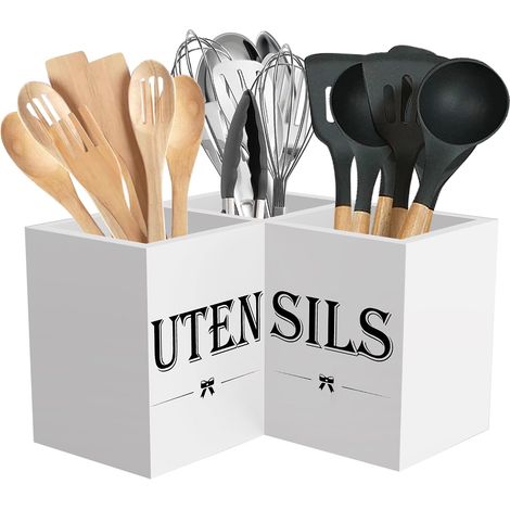 Wooden Kitchen Utensils, Extra Large with 3 Compartments, White (1/5)