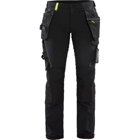 Pantaloni da lavoro artigianali stretch 4D donna 7192 - Nero/Giallo fluorescente XS - FR(34) - SE(C32) - Standard (1/4)