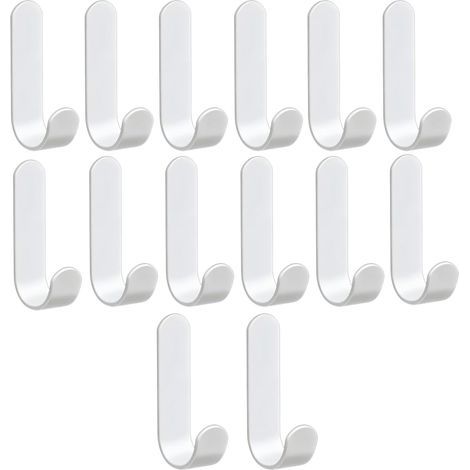 12 Adhesive Hooks, Stainless Steel, White, No Drilling Required, Kitchen Bathroom (1/5)