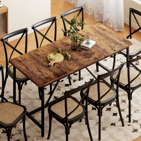 Tavolo da pranzo rettangolare per 6-8 persone, stile industriale con gambe in metallo, 180x80x75,5 cm, marrone rustico. (1/5)