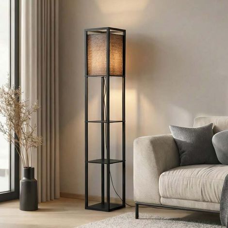 [GEBRAUCHT] B-Ware Lindby Stehleuchte Birta schwarz Regal Holz Lampe 159cm E27 15W LED Leuchte (1/2)